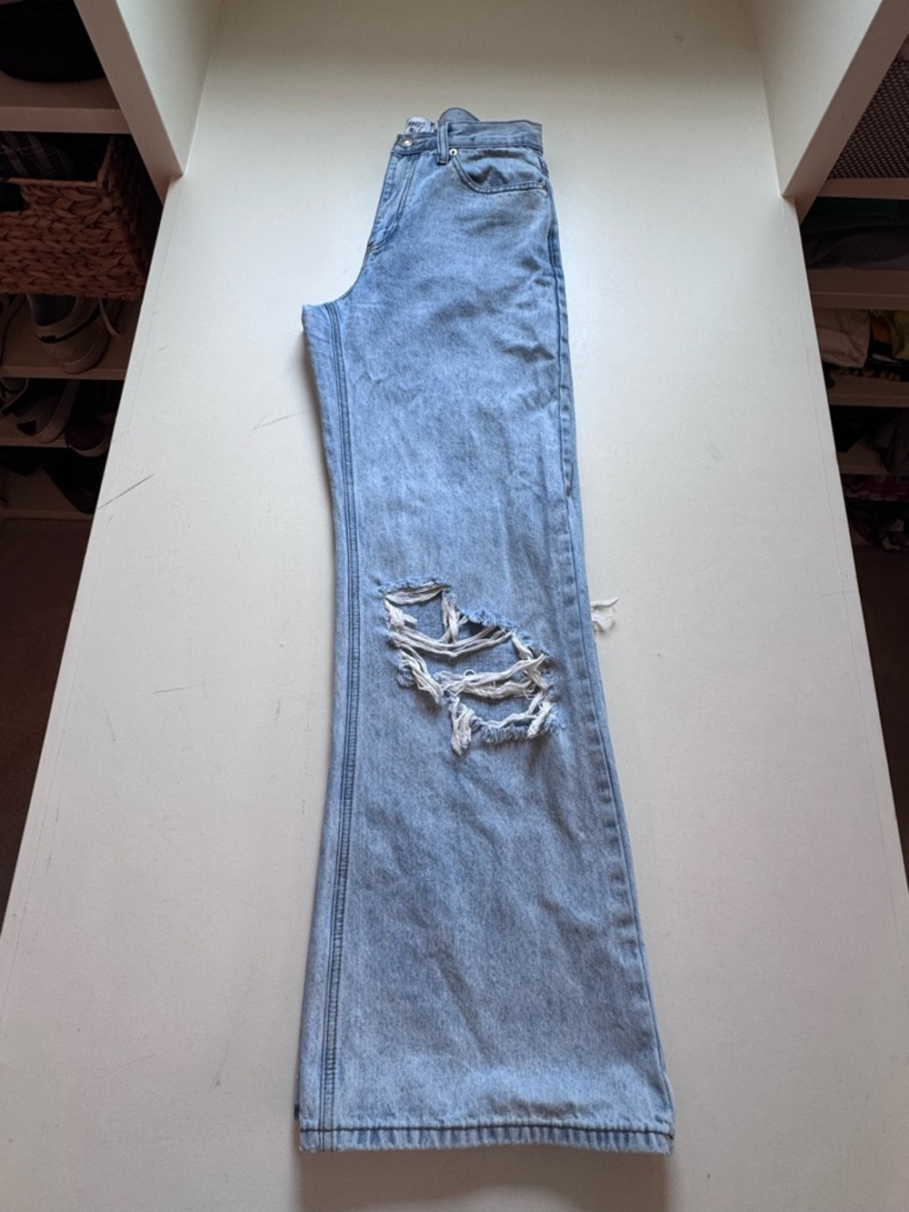 Princess Polly- Light Wash Ripped Straight Leg Jeans